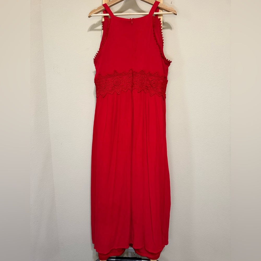 Nina Leonard Red Sleeveless Maxi Dress with Lace Waist - Picture 2 of 8